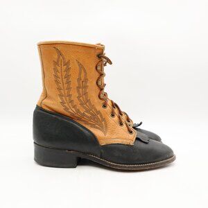 Larry Mahan Women's Size 7.5 M Brown & Black Leather Lacer Boots Lace Up USA